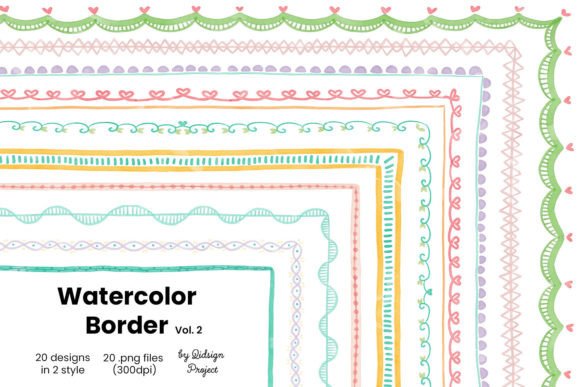20 Doodle Watercolor Border: Creative Design Elements