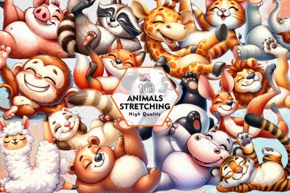 Animals Stretching Clipart: Dynamic PNG Graphics for Designers