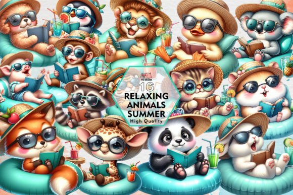 Charming Summer Clipart: Relaxing Animal Designs for Projects