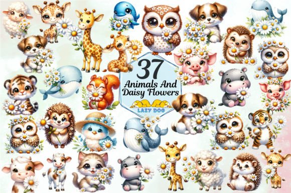Cute Animals & Daisy Flowers: A Design Asset for Whimsical Branding