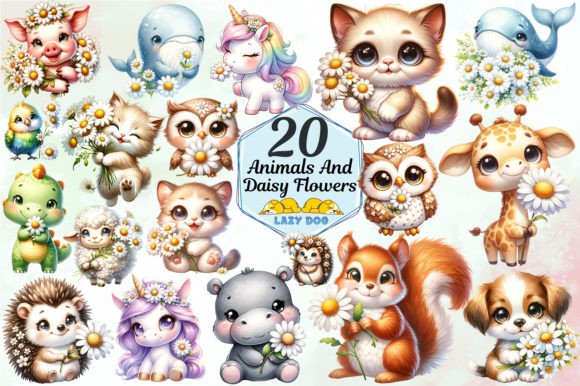 Cute Animals & Daisy Flowers Design Set: Creative Applications