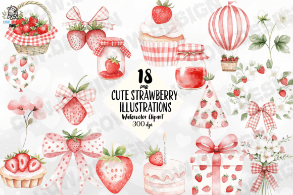 Cute Strawberry Illustrations PNG for Vibrant Design Projects