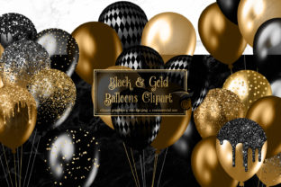 Elegant Black and Gold Balloons Clipart for Designers