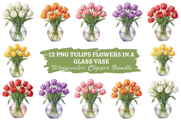 Elegant Floral Design with Tulips Watercolor Clipart
