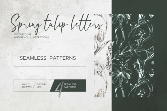 Elegant Spring Tulip Letters: Seamless Patterns for Designers