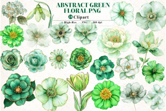 Elevate Projects with Abstract Green Watercolor Floral Clipart