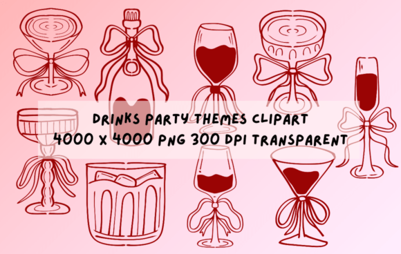 Elevate Your Designs with Hand Drawn Outline Drinks Party Clipart
