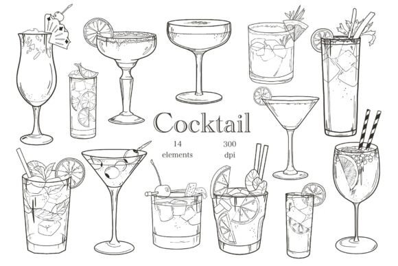 Elevate Your Designs with Versatile Cocktail Clipart and Drinks Illustrations
