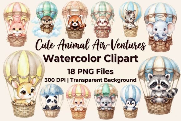 Enchanting Designs: The Cute Animal Air Balloon Clipart Bundle