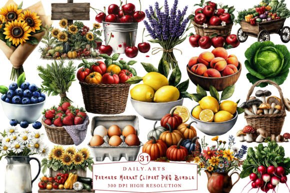 Farmers Market Clipart PNG Bundle: Fresh Visuals for Your Designs