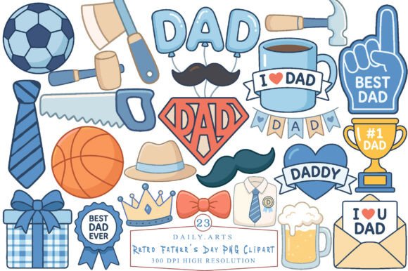 Retro Father's Day PNG Clipart Bundle: Elevate Your Designs