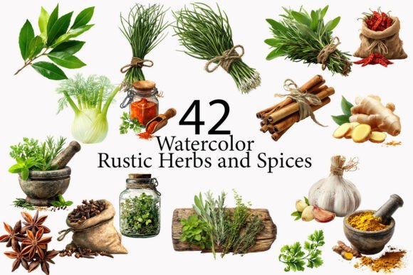 Rustic Herbs and Spices Clipart: A Designer's Toolkit