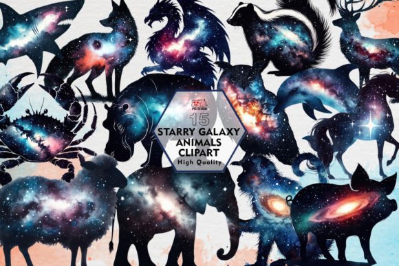Starry Galaxy Animals Clipart PNG for Creative Design