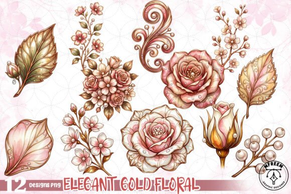 Transform Your Designs with Elegant Gold Floral PNG Assets
