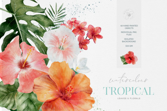Vibrant Tropical Florals and Leaves Watercolor Collection