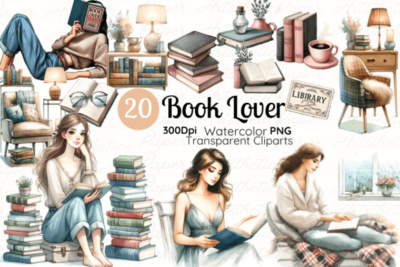 Watercolor Book Lover Clipart: Elevate Your Digital Designs
