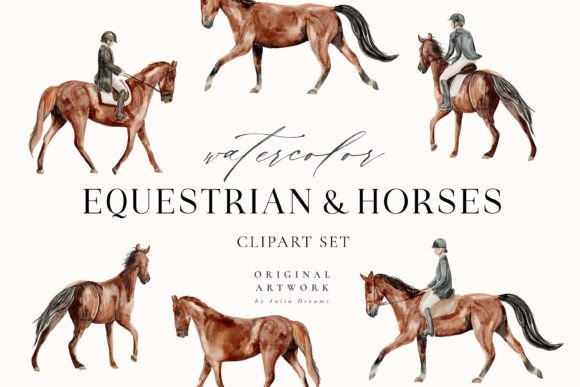 Watercolor Equestrian Horses: Artistic Design Assets