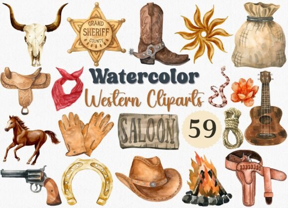 Watercolor Western Clipart: Rustic Design Assets for Modern Creators