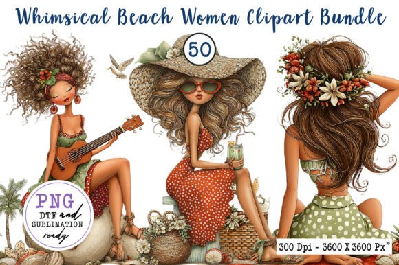 Whimsical Beach Women Clipart Bundle for Vibrant Designs